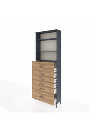 Arges Dolap 3 Raflı 6 Çekmeceli 88x30x243 Antrasit-Çam