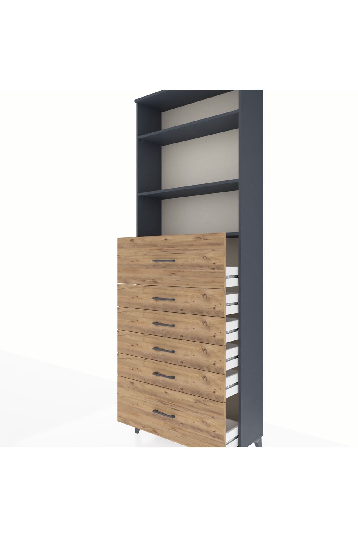 Arges Dolap 3 Raflı 6 Çekmeceli 88x30x243 Antrasit-Çam