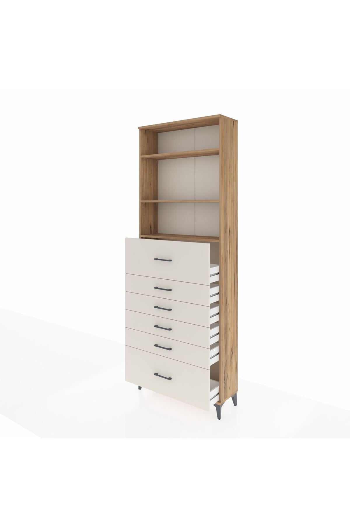 Arges Dolap 3 Raflı 6 Çekmeceli 88x30x243 Çam-Aytaşı