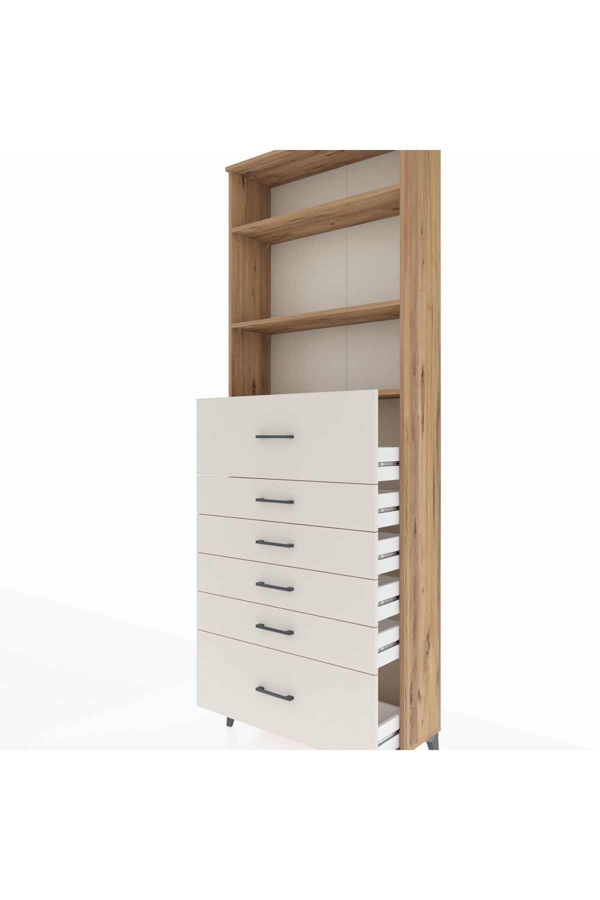 Arges Dolap 3 Raflı 6 Çekmeceli 88x30x243 Çam-Aytaşı