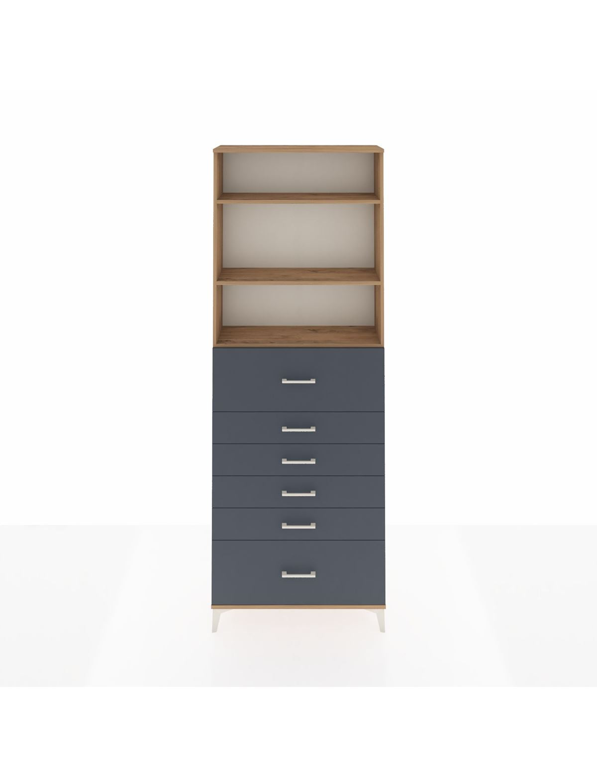 Arges Dolap 3 Raflı 6 Çekmeceli 88x30x243 Çam-Antrasit