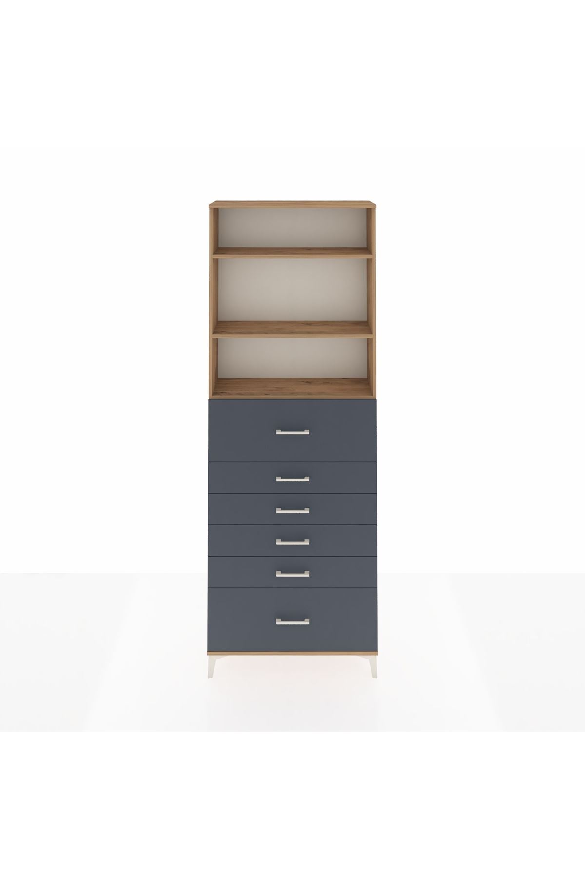 Arges Dolap 3 Raflı 6 Çekmeceli 88x30x243 Çam-Antrasit