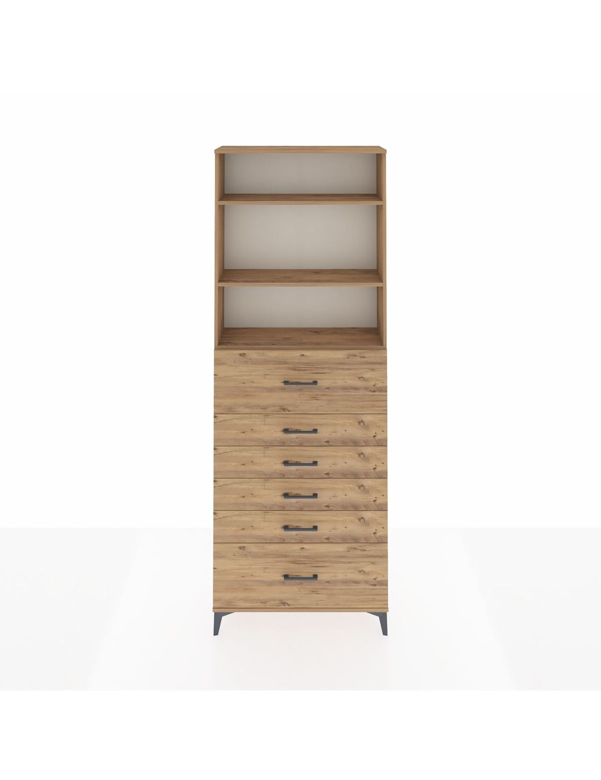 Arges Dolap 3 Raflı 6 Çekmeceli 88x30x243 Çam-Çam