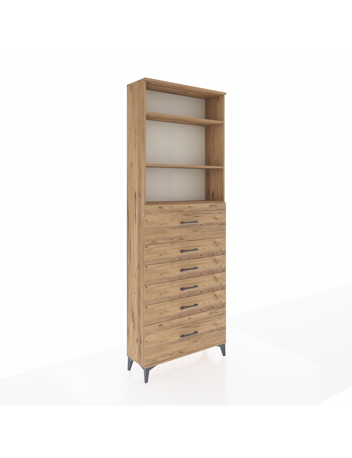 Arges Dolap 3 Raflı 6 Çekmeceli 88x30x243 Çam-Çam