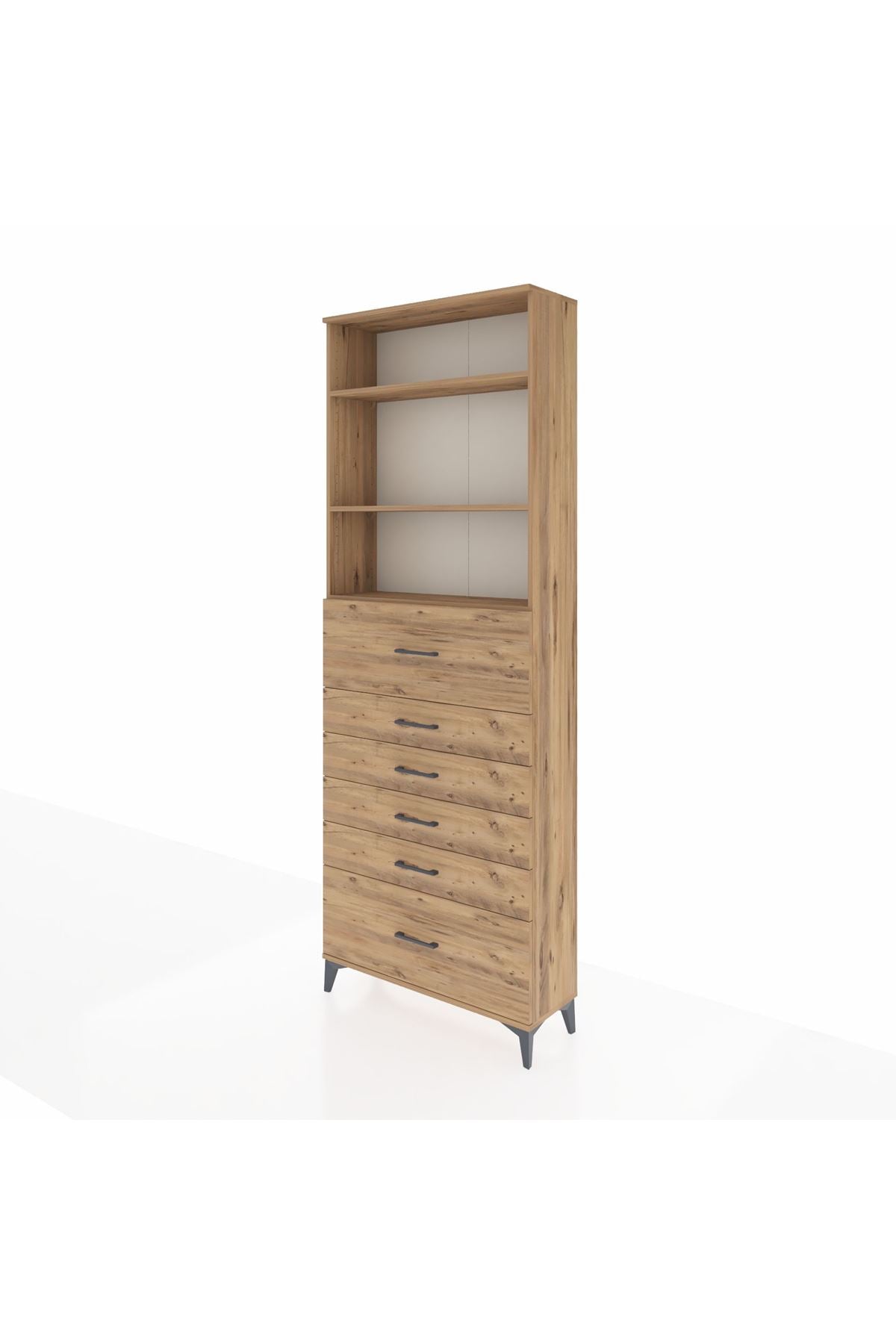 Arges Dolap 3 Raflı 6 Çekmeceli 88x30x243 Çam-Çam