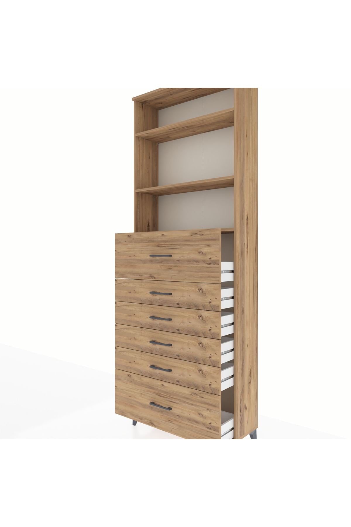 Arges Dolap 3 Raflı 6 Çekmeceli 88x30x243 Çam-Çam