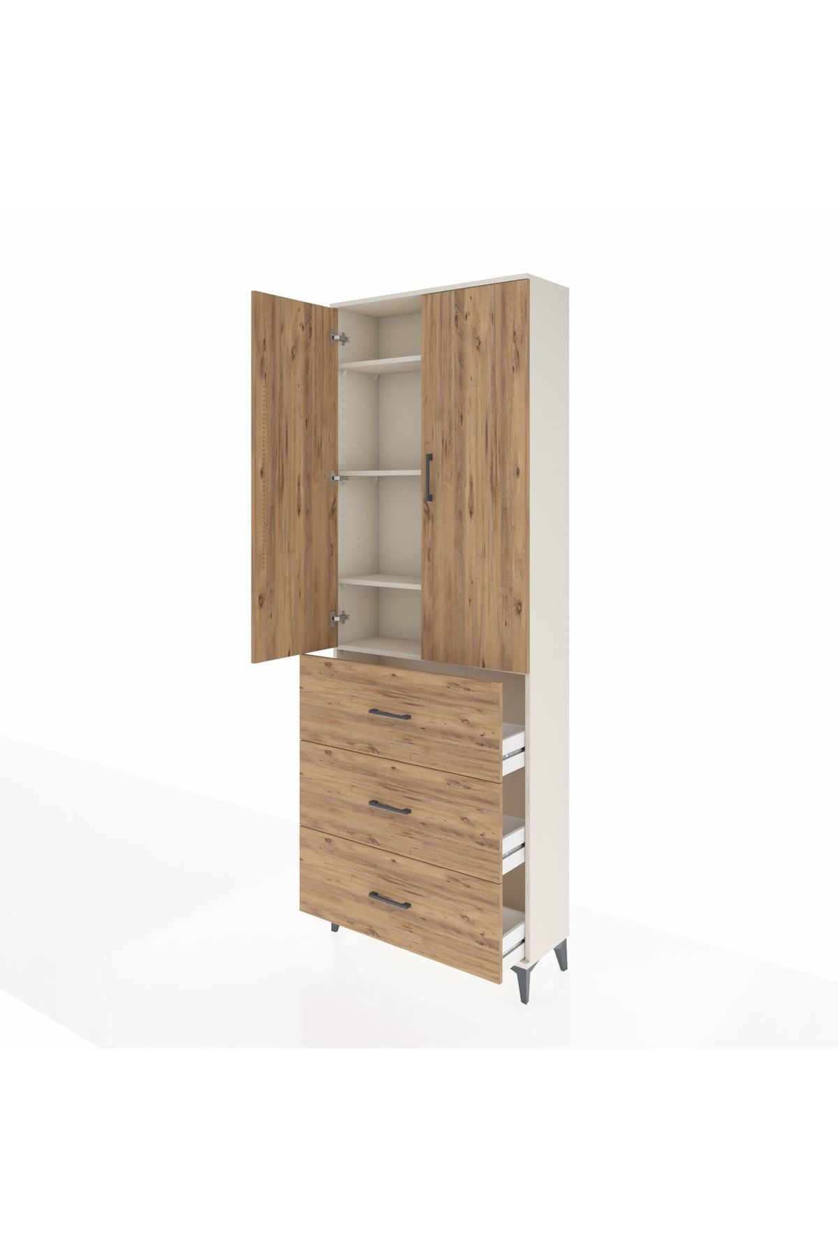 Arges Dolap 4 Raflı 3 Çekmeceli 2 Kapaklı 88x30x243 Aytaşı-Çam