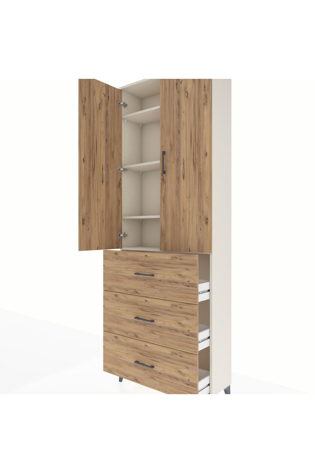 Arges Dolap 4 Raflı 3 Çekmeceli 2 Kapaklı 88x30x243 Aytaşı-Çam
