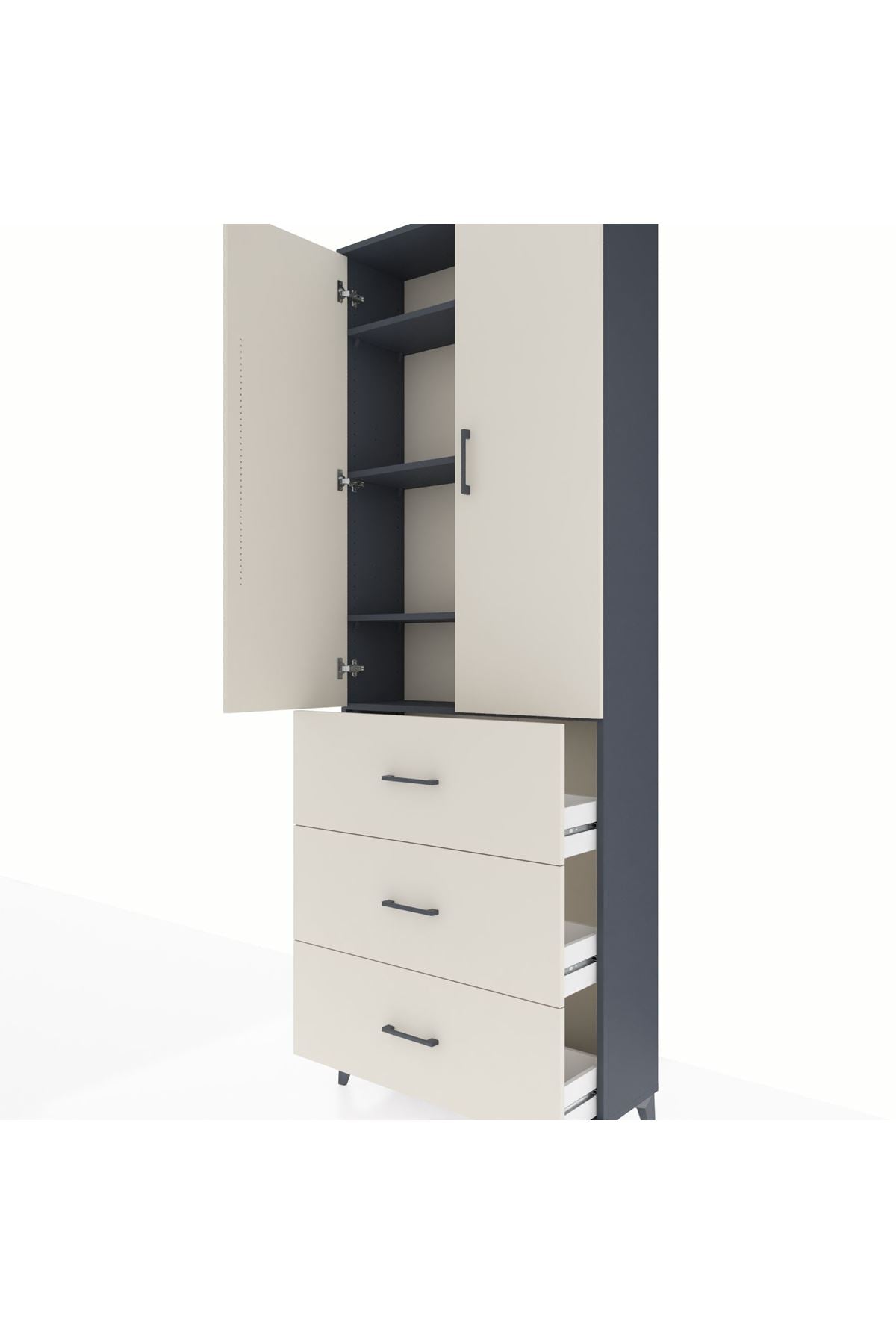 Arges Dolap 4 Raflı 3 Çekmeceli 2 Kapaklı 88x30x243 Antrasit-Aytaşı