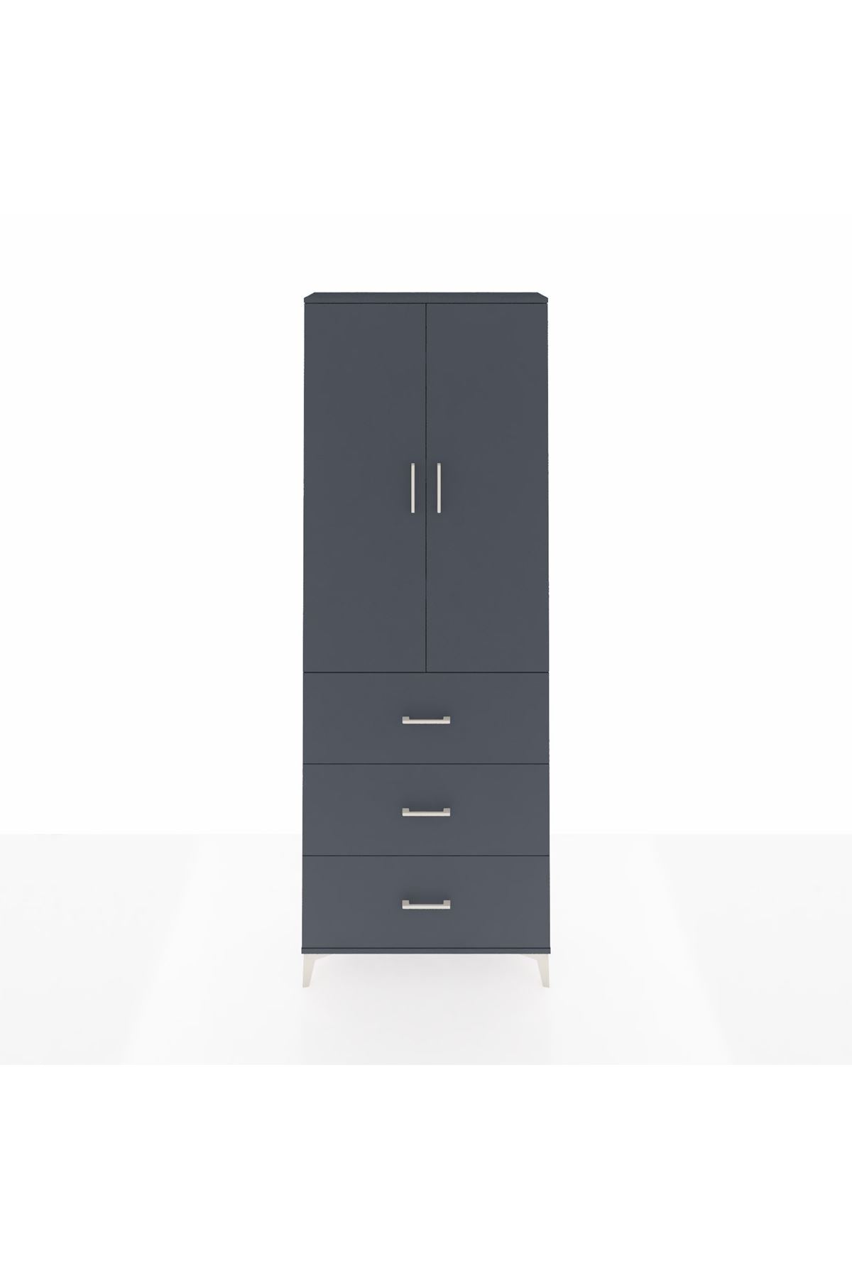 Arges Dolap 4 Raflı 3 Çekmeceli 2 Kapaklı 88x30x243 Antrasit-Antrasit