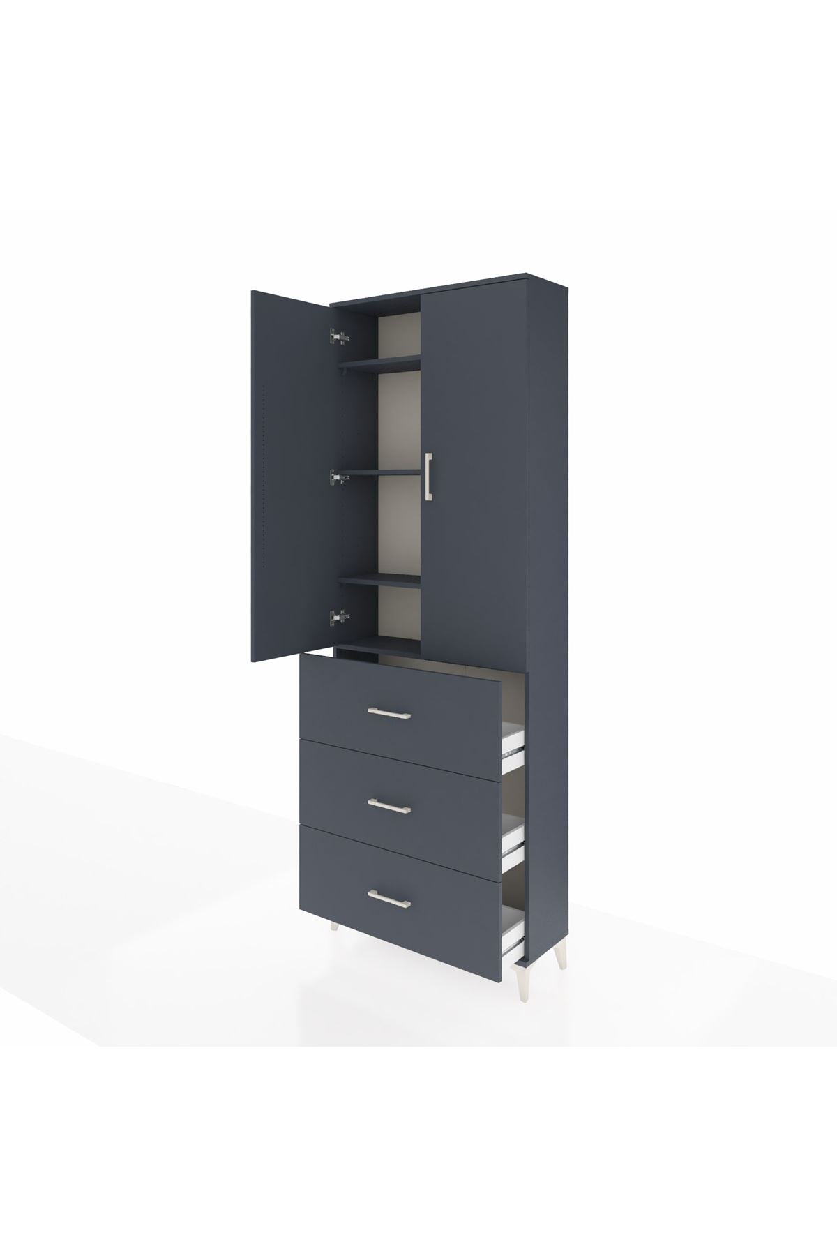 Arges Dolap 4 Raflı 3 Çekmeceli 2 Kapaklı 88x30x243 Antrasit-Antrasit