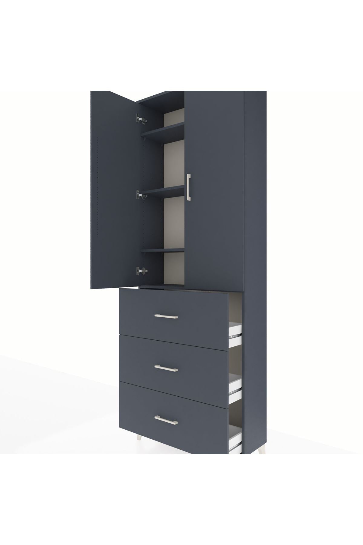 Arges Dolap 4 Raflı 3 Çekmeceli 2 Kapaklı 88x30x243 Antrasit-Antrasit