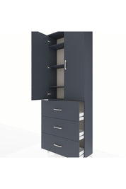 Arges Dolap 4 Raflı 3 Çekmeceli 2 Kapaklı 88x30x243 Antrasit-Antrasit