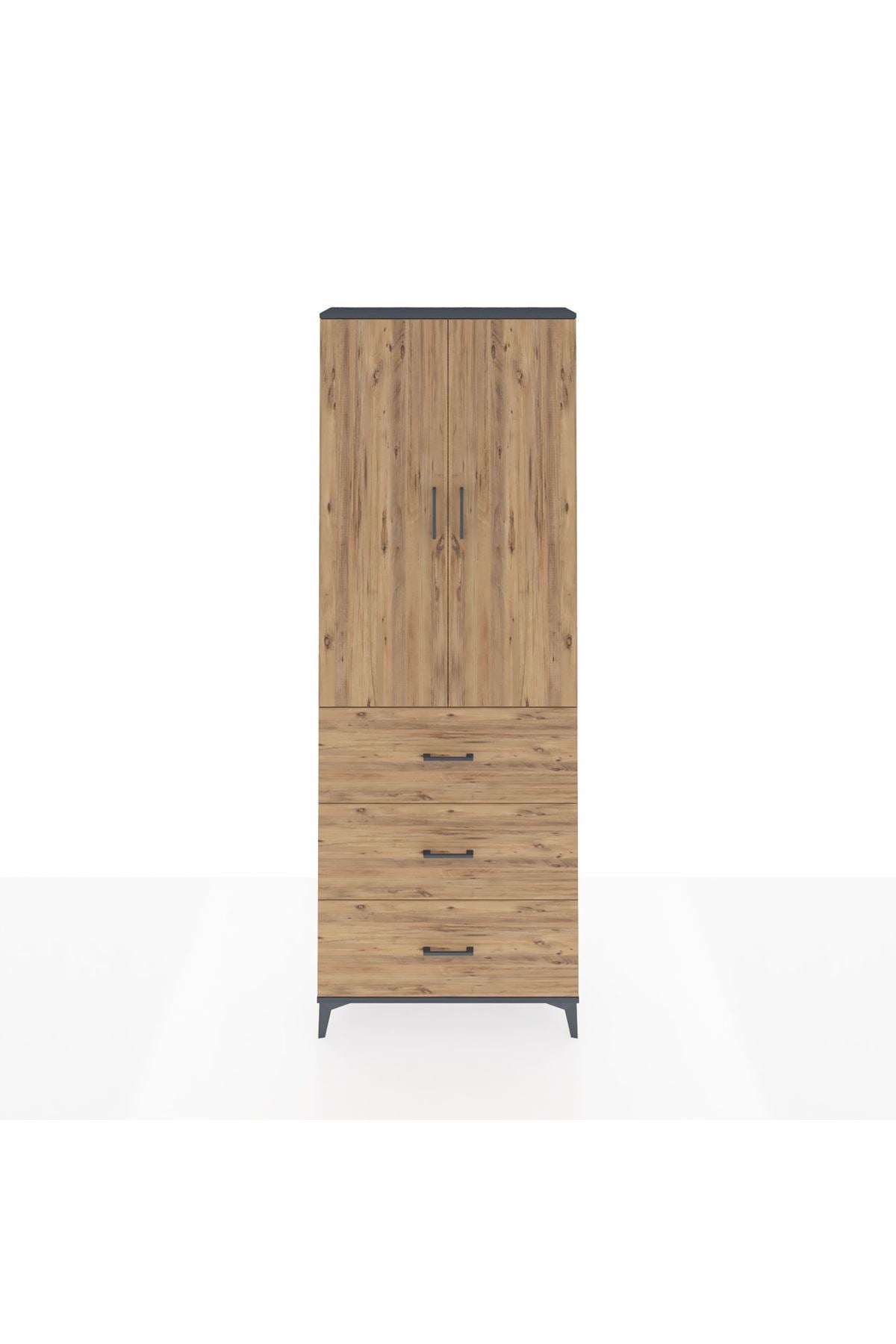 Arges Dolap 4 Raflı 3 Çekmeceli 2 Kapaklı 88x30x243 Antrasit-Çam