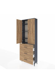 Arges Dolap 4 Raflı 3 Çekmeceli 2 Kapaklı 88x30x243 Antrasit-Çam