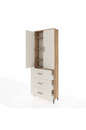 Arges Dolap 4 Raflı 3 Çekmeceli 2 Kapaklı 88x30x243 Çam-Aytaşı