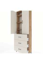 Arges Dolap 4 Raflı 3 Çekmeceli 2 Kapaklı 88x30x243 Çam-Aytaşı