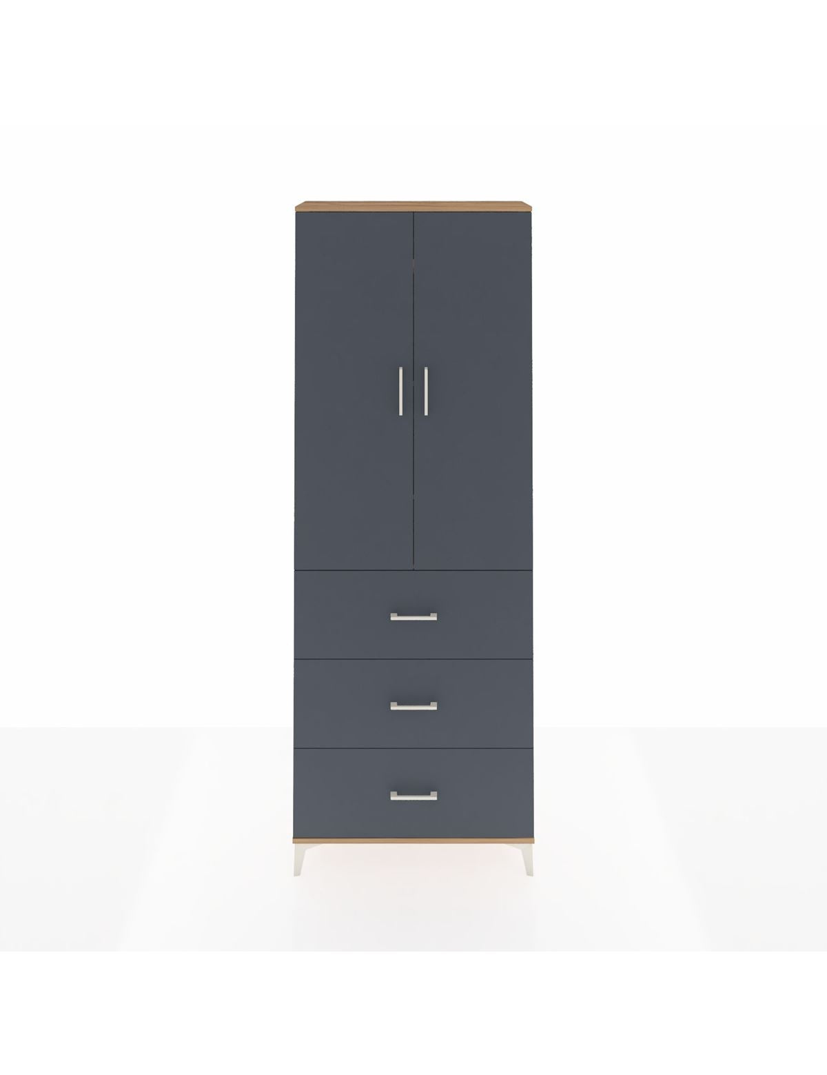 Arges Dolap 4 Raflı 3 Çekmeceli 2 Kapaklı 88x30x243 Çam-Antrasit