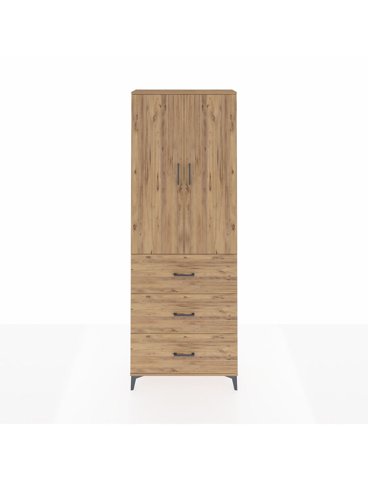 Arges Dolap 4 Raflı 3 Çekmeceli 2 Kapaklı 88x30x243 Çam-Çam