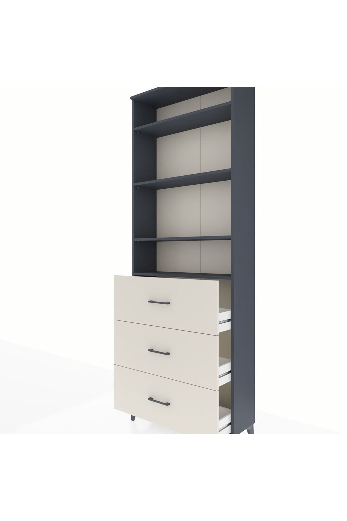 Arges Dolap 4 Raflı 3 Çekmeceli 88x30x243 Antrasit-Aytaşı