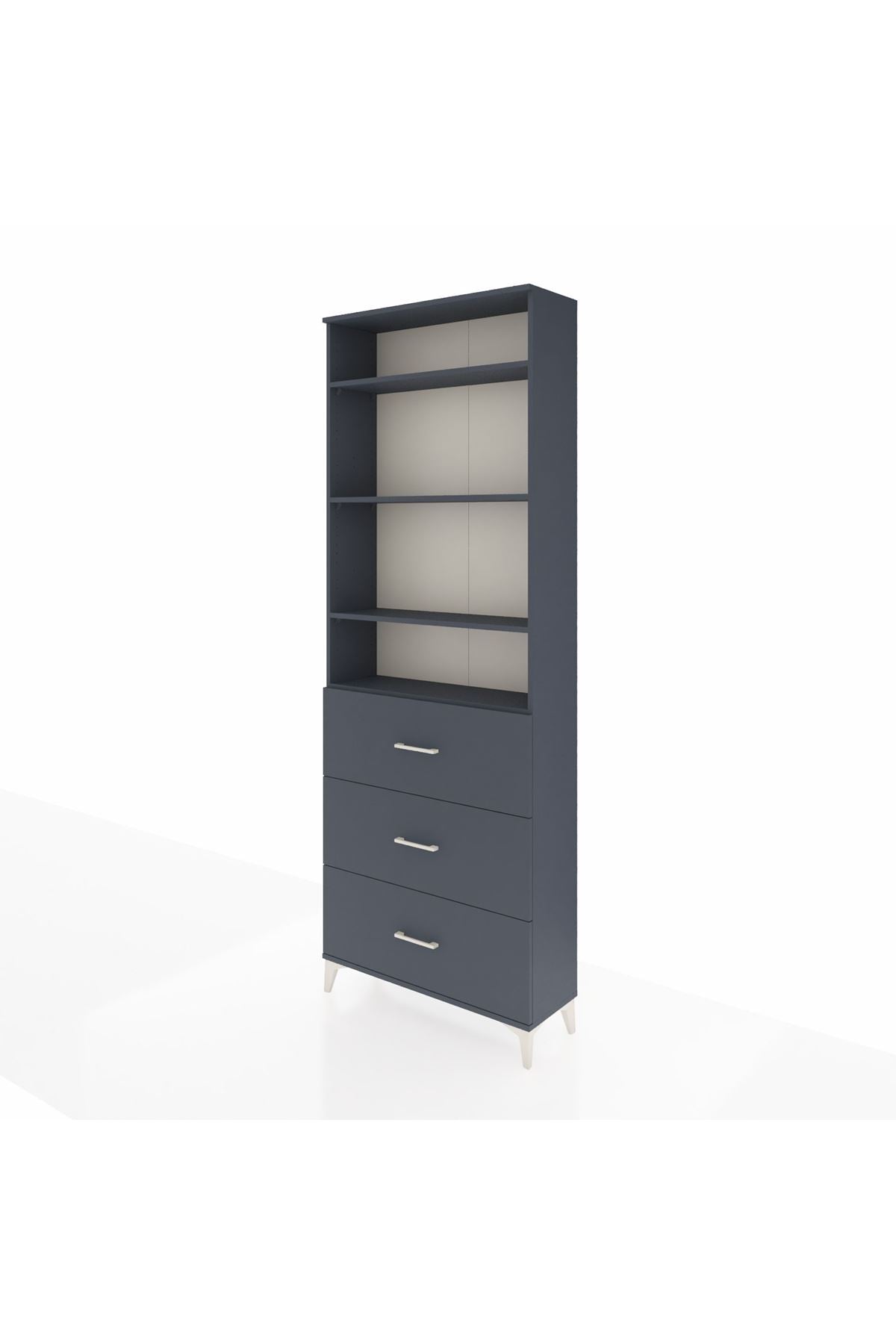 Arges Dolap 4 Raflı 3 Çekmeceli 88x30x243 Antrasit-Antrasit