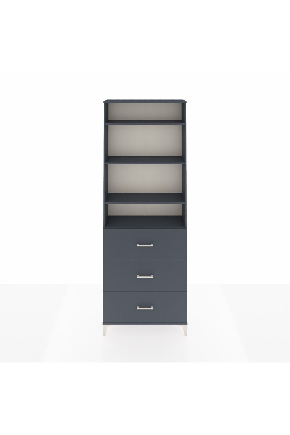 Arges Dolap 4 Raflı 3 Çekmeceli 88x30x243 Antrasit-Antrasit