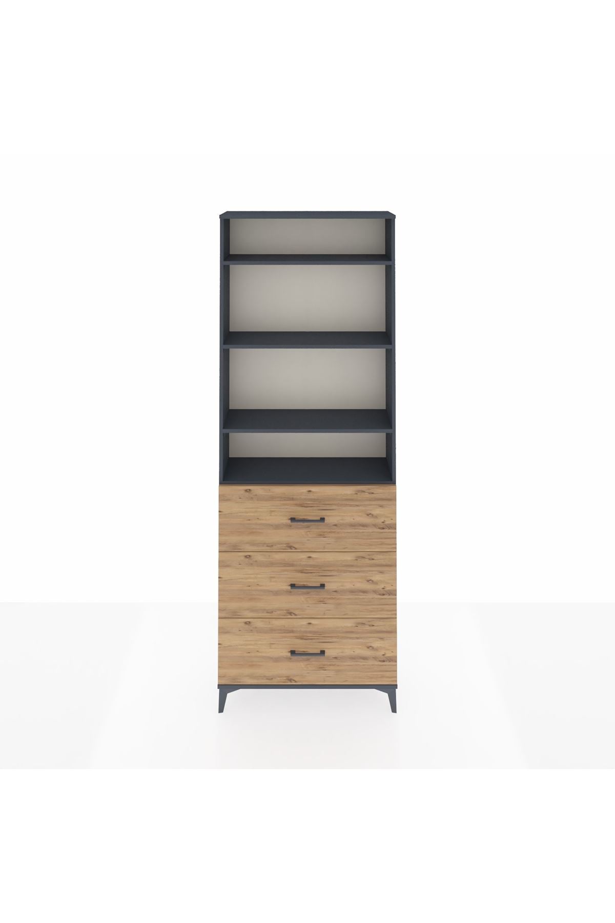 Arges Dolap 4 Raflı 3 Çekmeceli 88x30x243 Antrasit-Çam