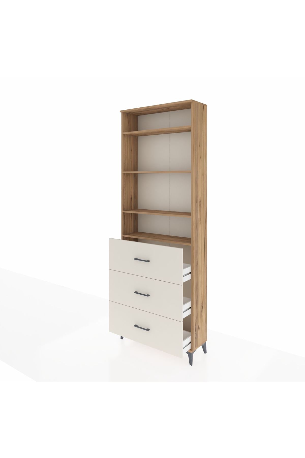 Arges Dolap 4 Raflı 3 Çekmeceli 88x30x243 Çam-Aytaşı