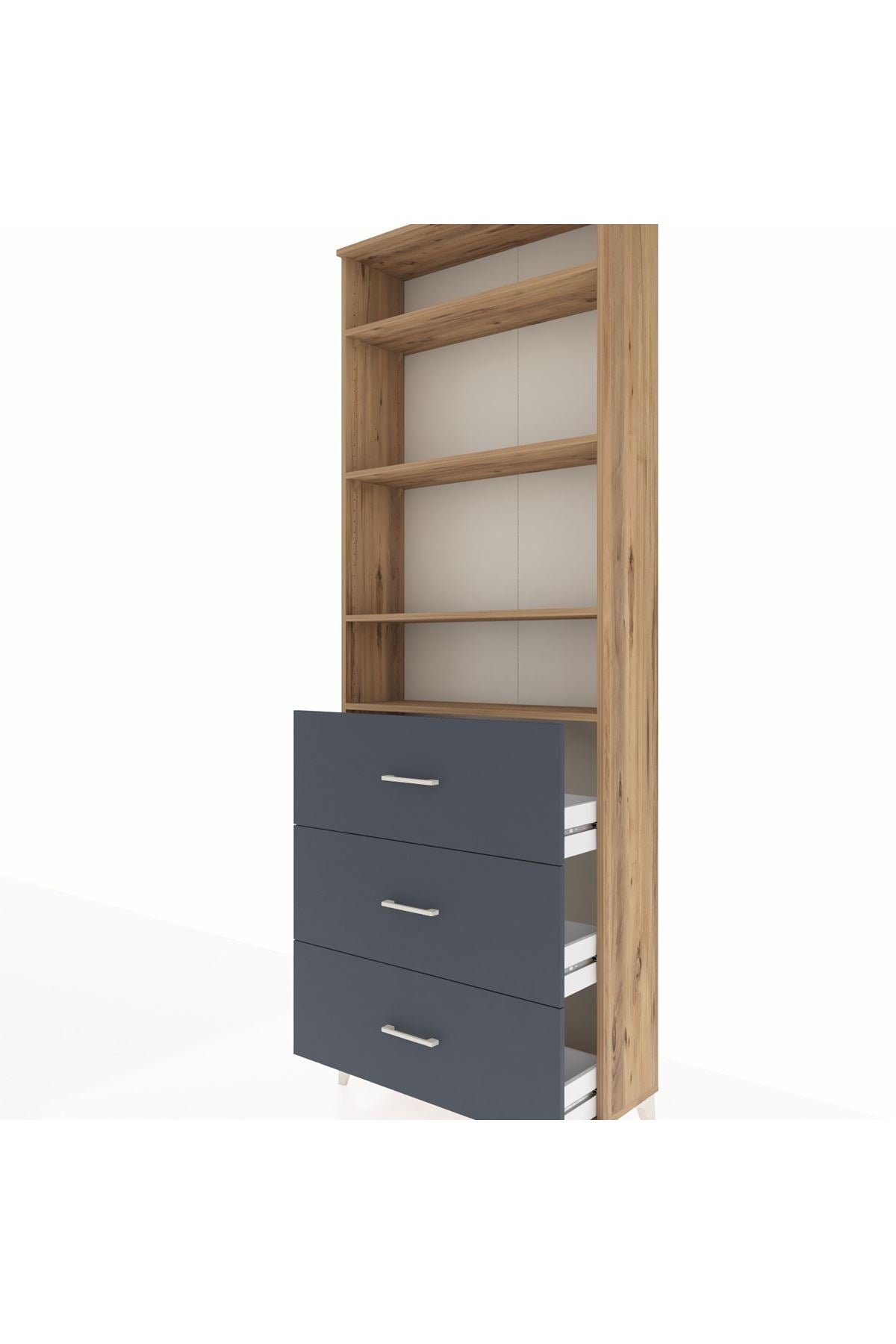 Arges Dolap 4 Raflı 3 Çekmeceli 88x30x243 Çam-Antrasit