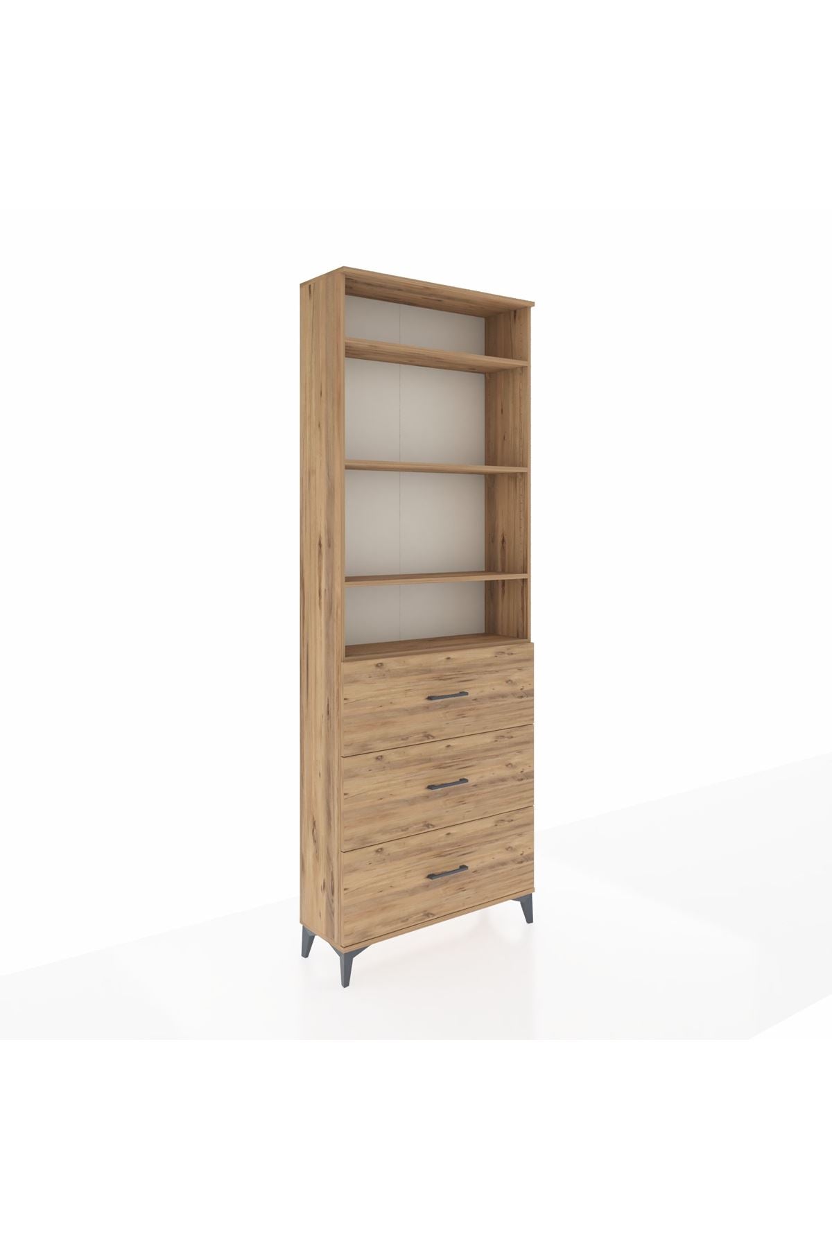 Arges Dolap 4 Raflı 3 Çekmeceli 88x30x243 Çam-Çam