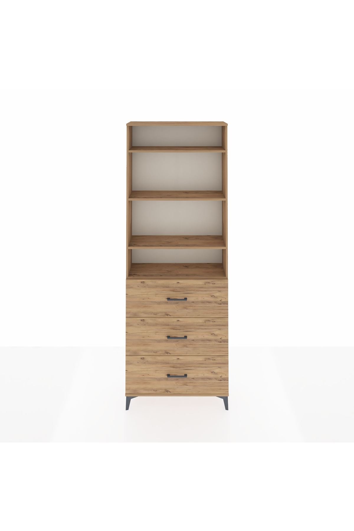 Arges Dolap 4 Raflı 3 Çekmeceli 88x30x243 Çam-Çam