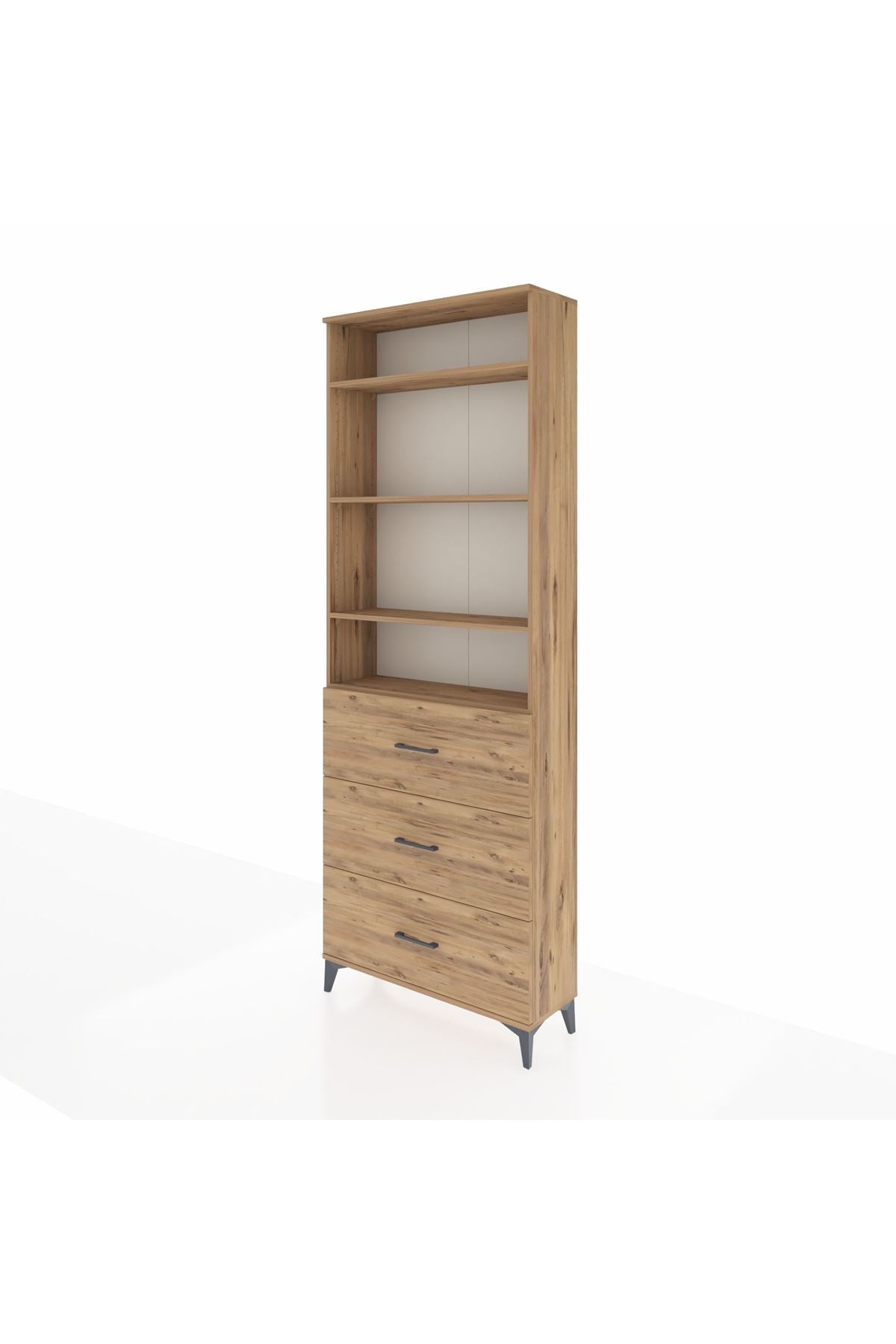 Arges Dolap 4 Raflı 3 Çekmeceli 88x30x243 Çam-Çam