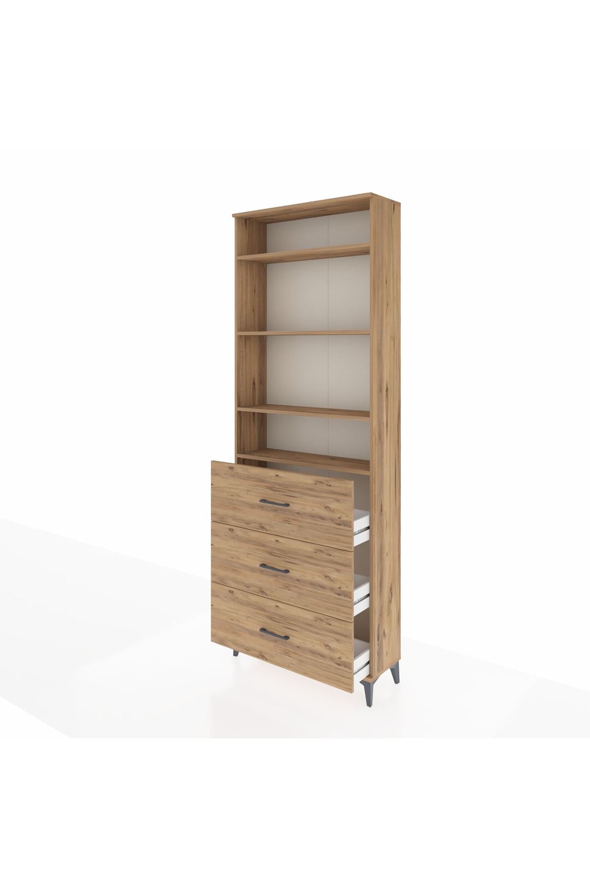 Arges Dolap 4 Raflı 3 Çekmeceli 88x30x243 Çam-Çam