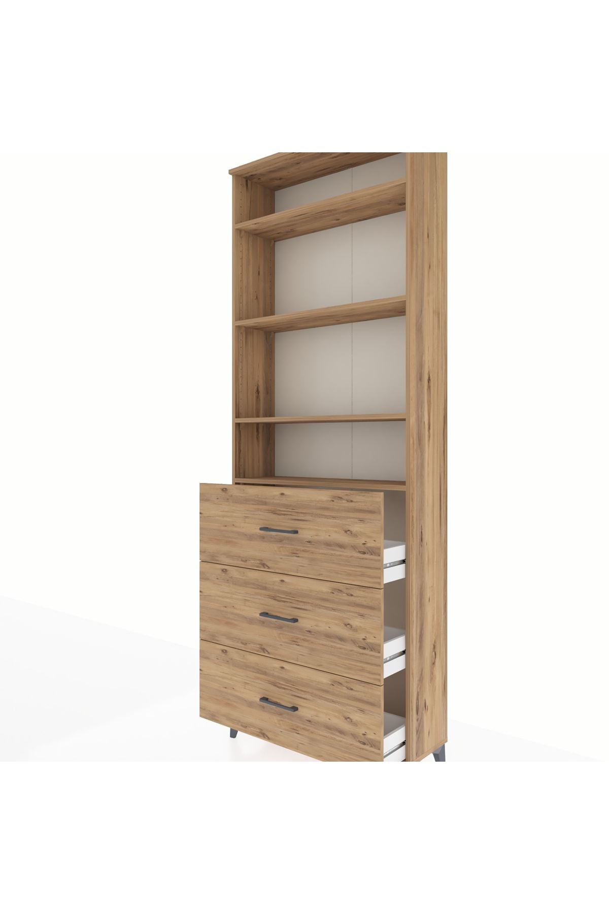 Arges Dolap 4 Raflı 3 Çekmeceli 88x30x243 Çam-Çam