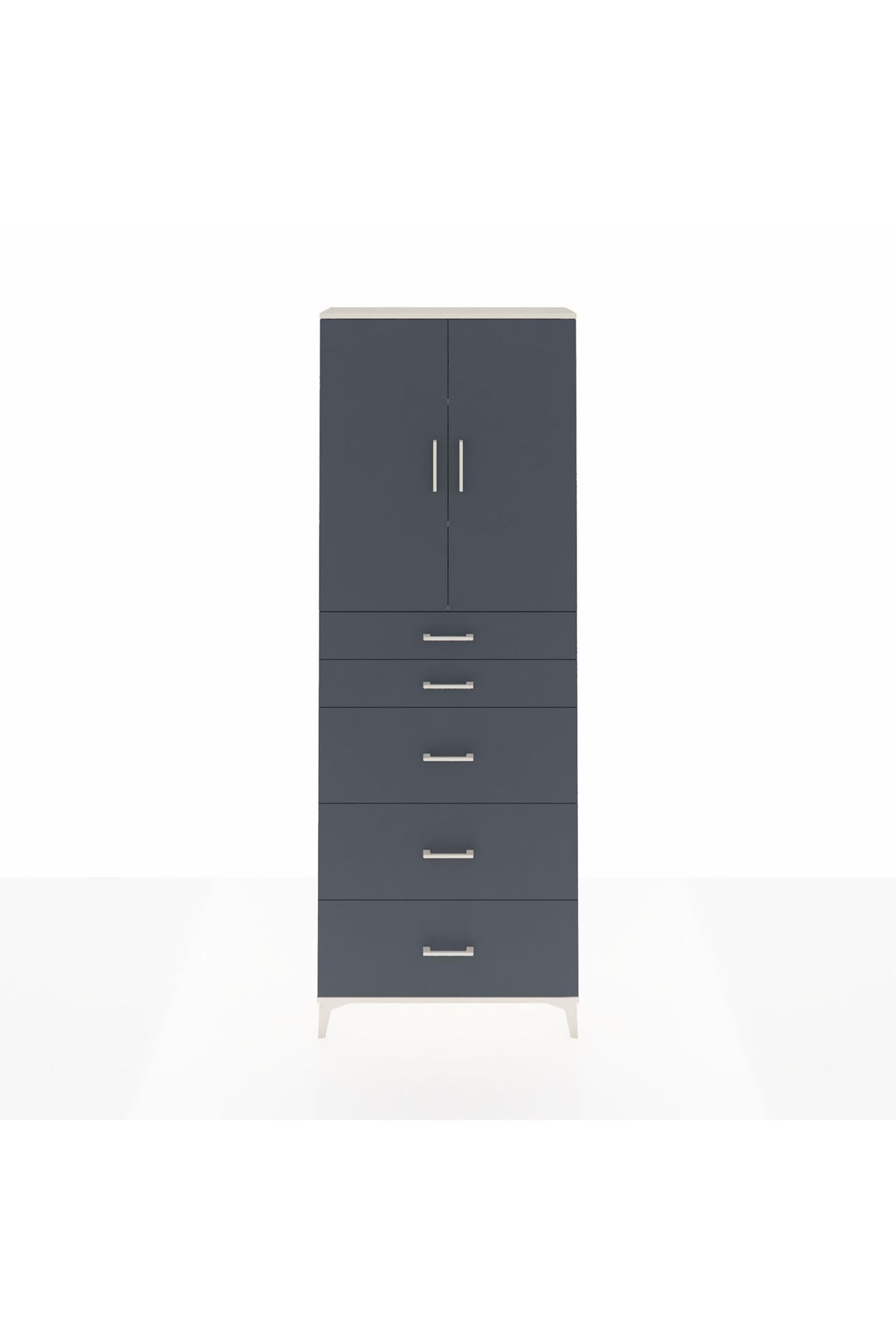 Arges Dolap 3 Raflı 5 Çekmeceli 2 Kapaklı 88x30x243 Aytaşı-Antrasit