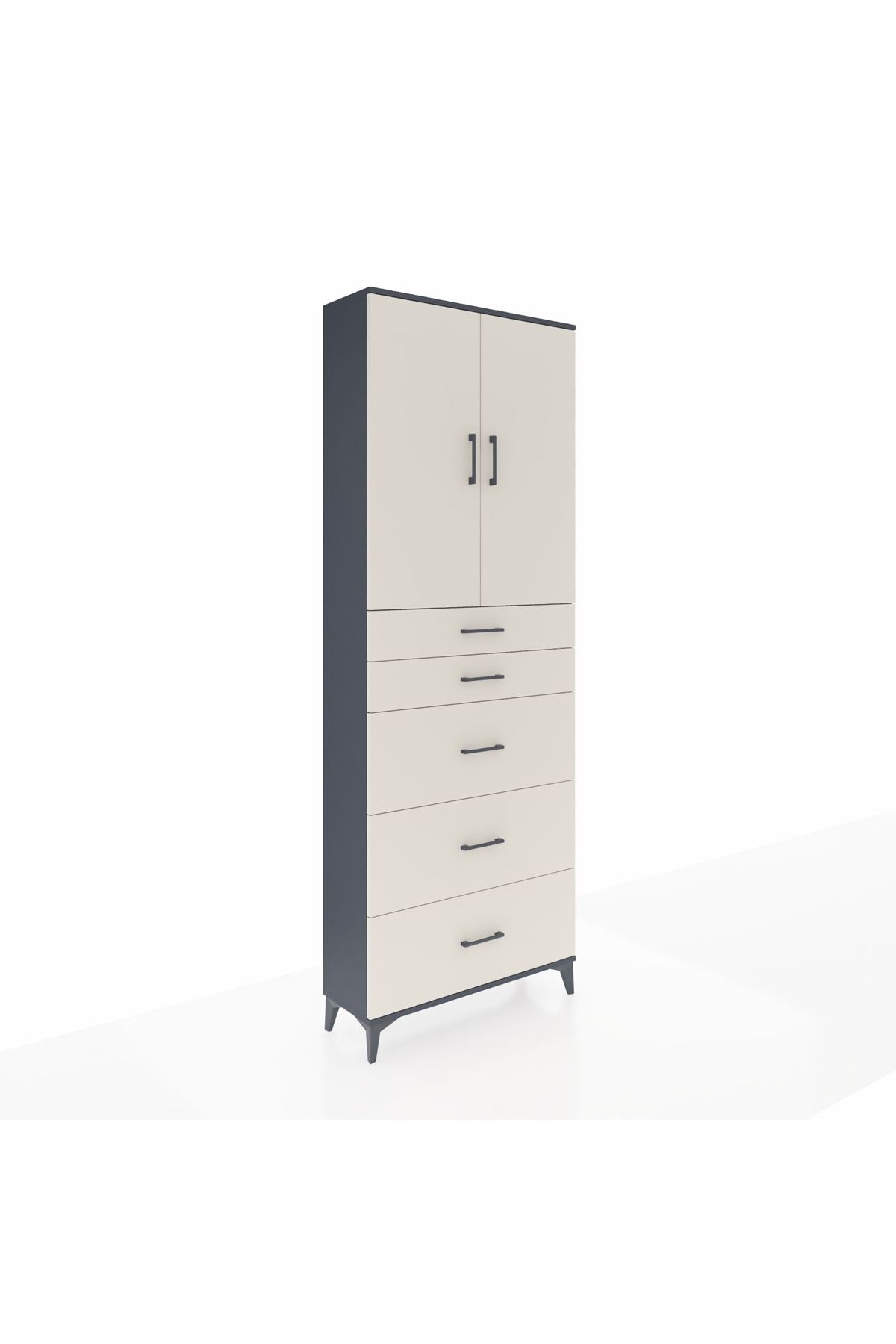 Arges Dolap 3 Raflı 5 Çekmeceli 2 Kapaklı 88x30x243 Antrasit-Aytaşı