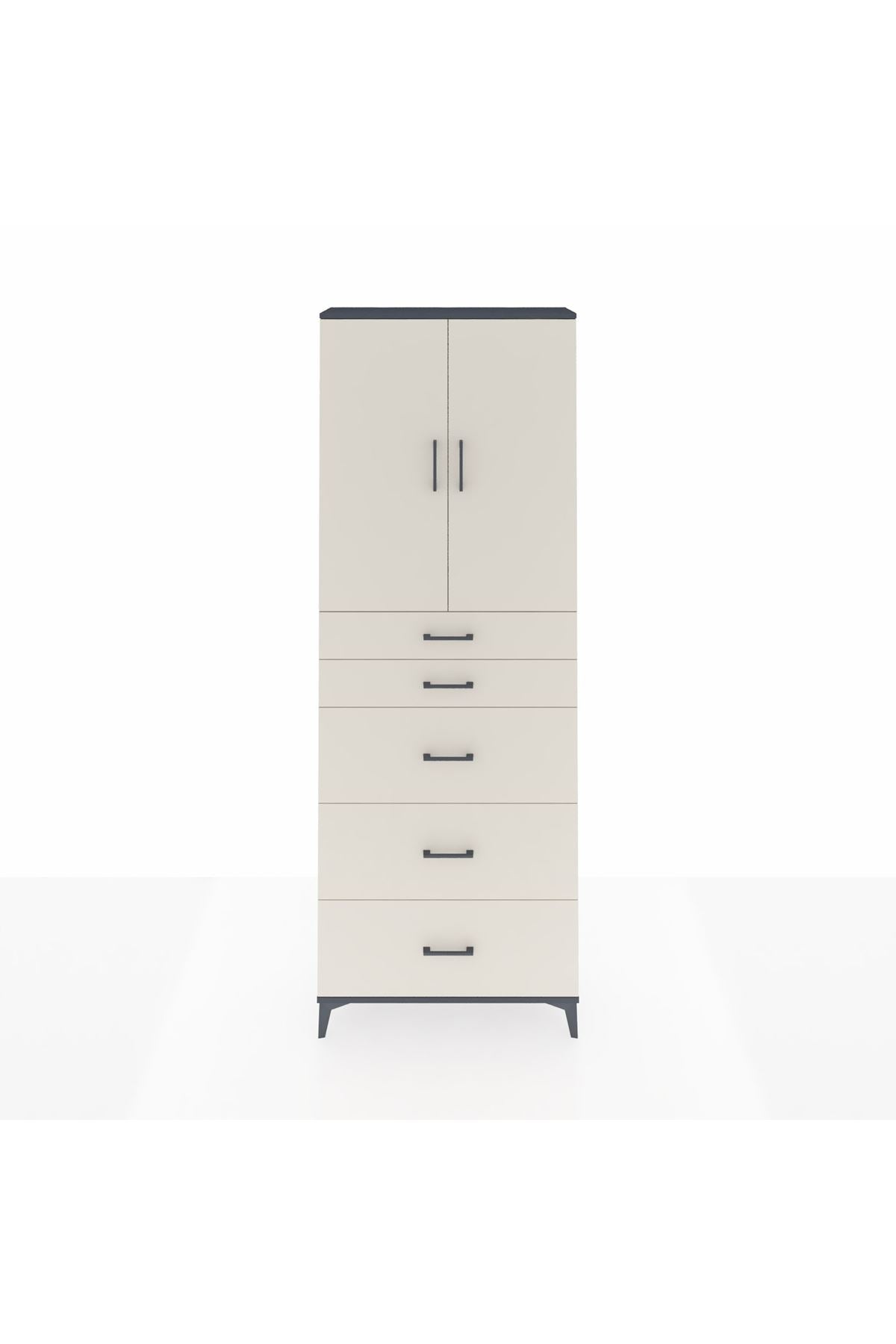 Arges Dolap 3 Raflı 5 Çekmeceli 2 Kapaklı 88x30x243 Antrasit-Aytaşı