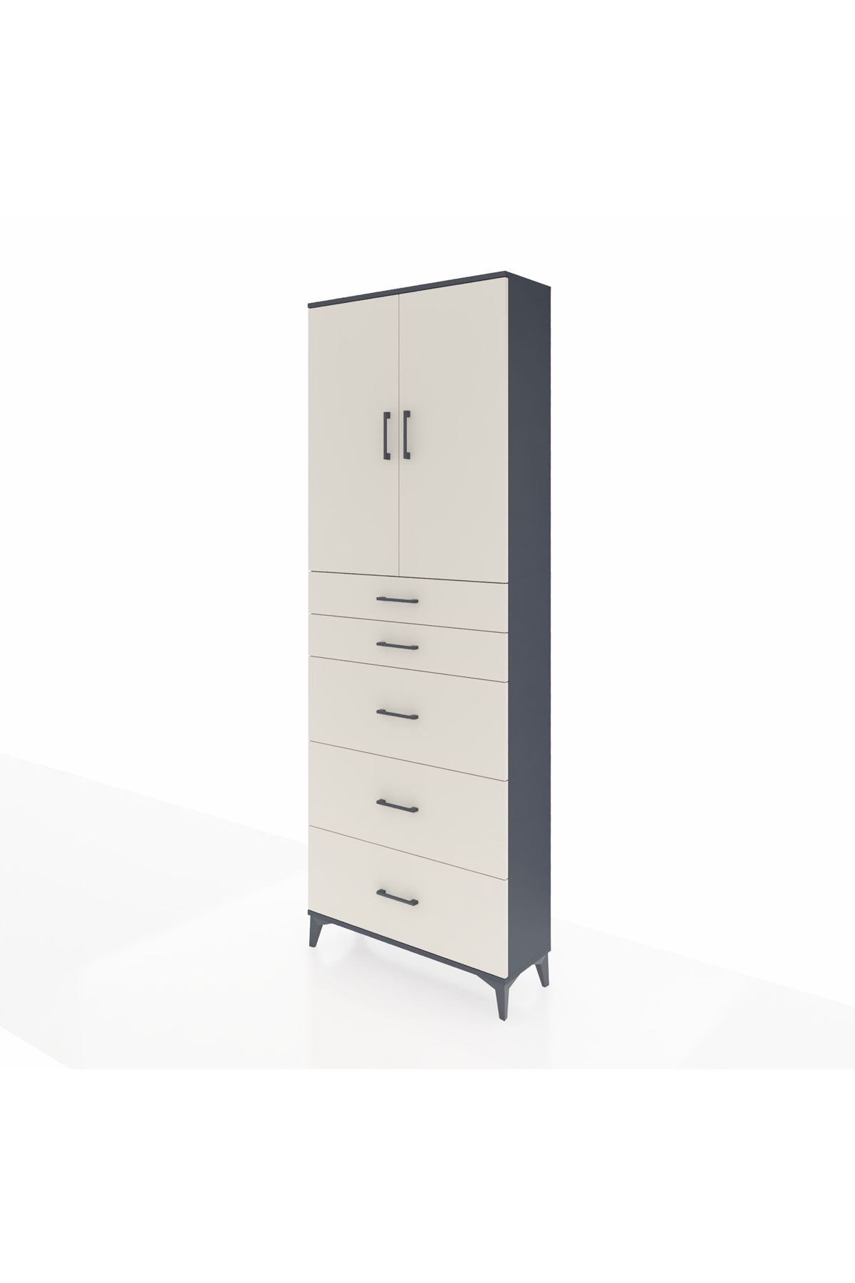 Arges Dolap 3 Raflı 5 Çekmeceli 2 Kapaklı 88x30x243 Antrasit-Aytaşı