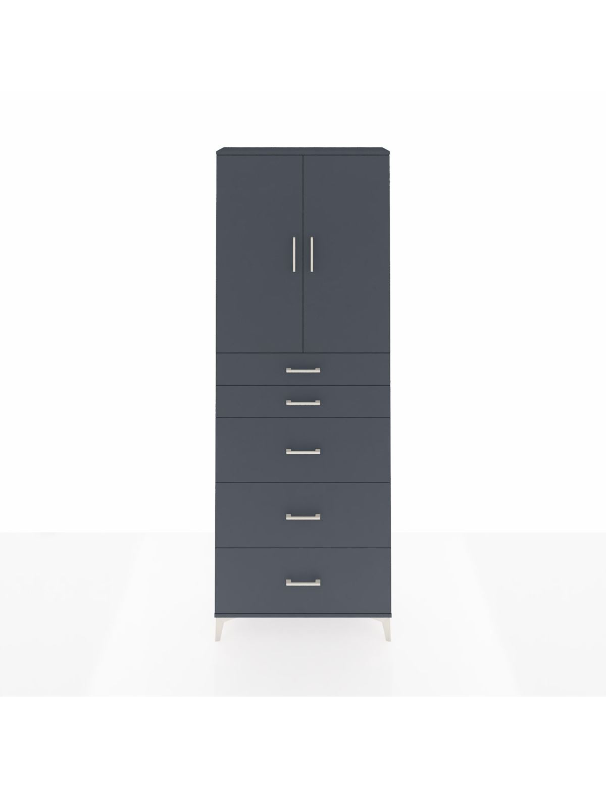 Arges Dolap 3 Raflı 5 Çekmeceli 2 Kapaklı 88x30x243 Antrasit-Antrasit