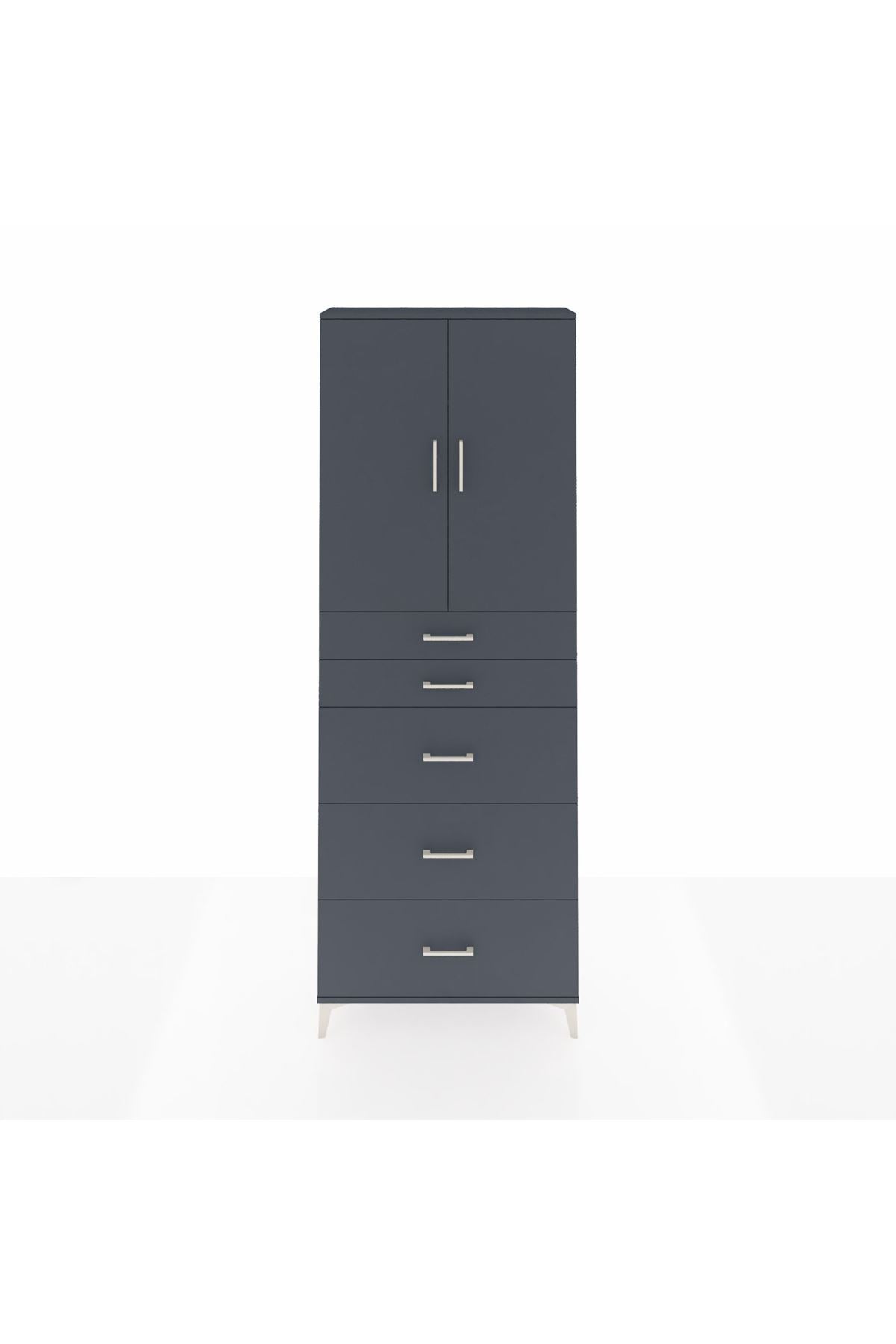 Arges Dolap 3 Raflı 5 Çekmeceli 2 Kapaklı 88x30x243 Antrasit-Antrasit