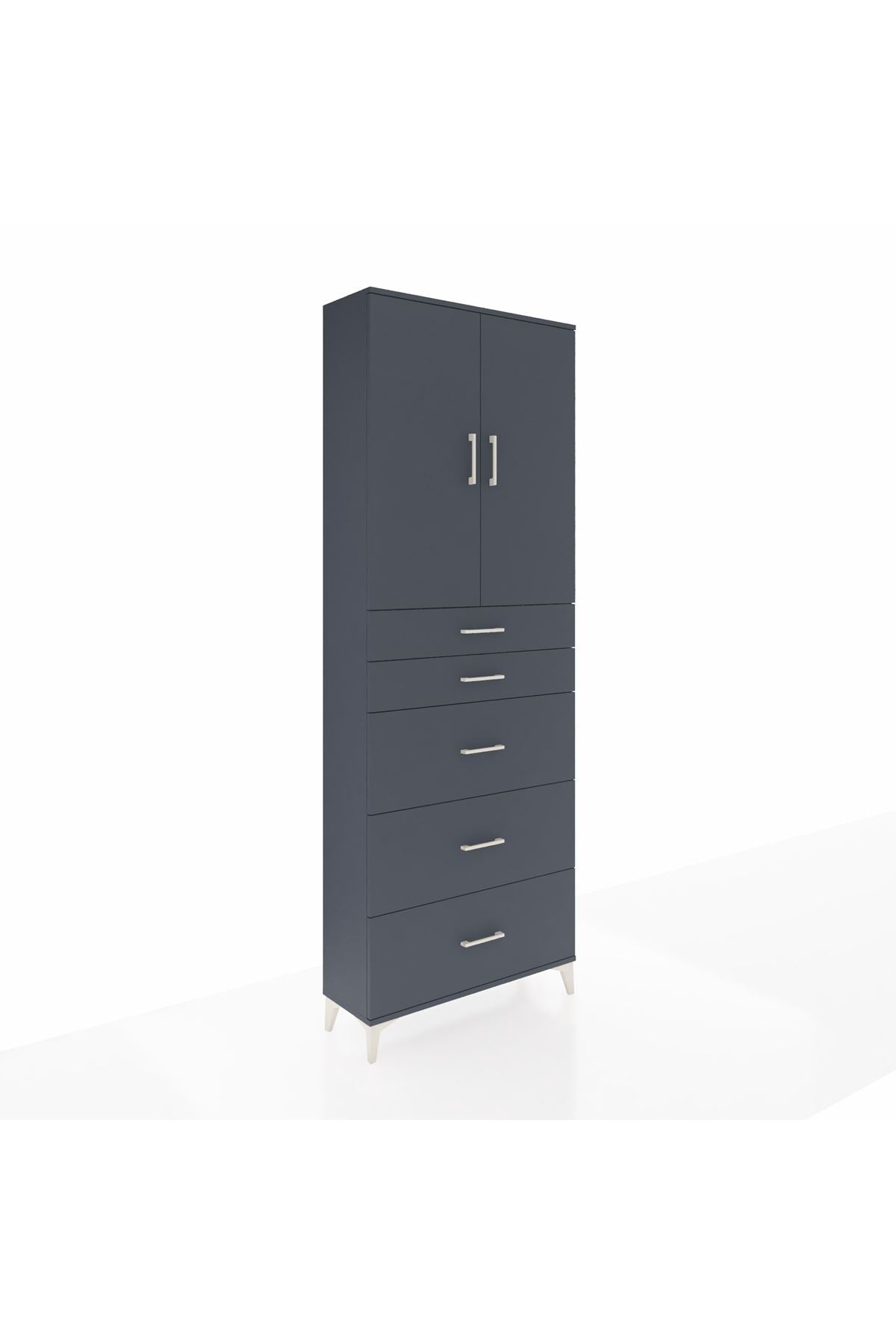 Arges Dolap 3 Raflı 5 Çekmeceli 2 Kapaklı 88x30x243 Antrasit-Antrasit