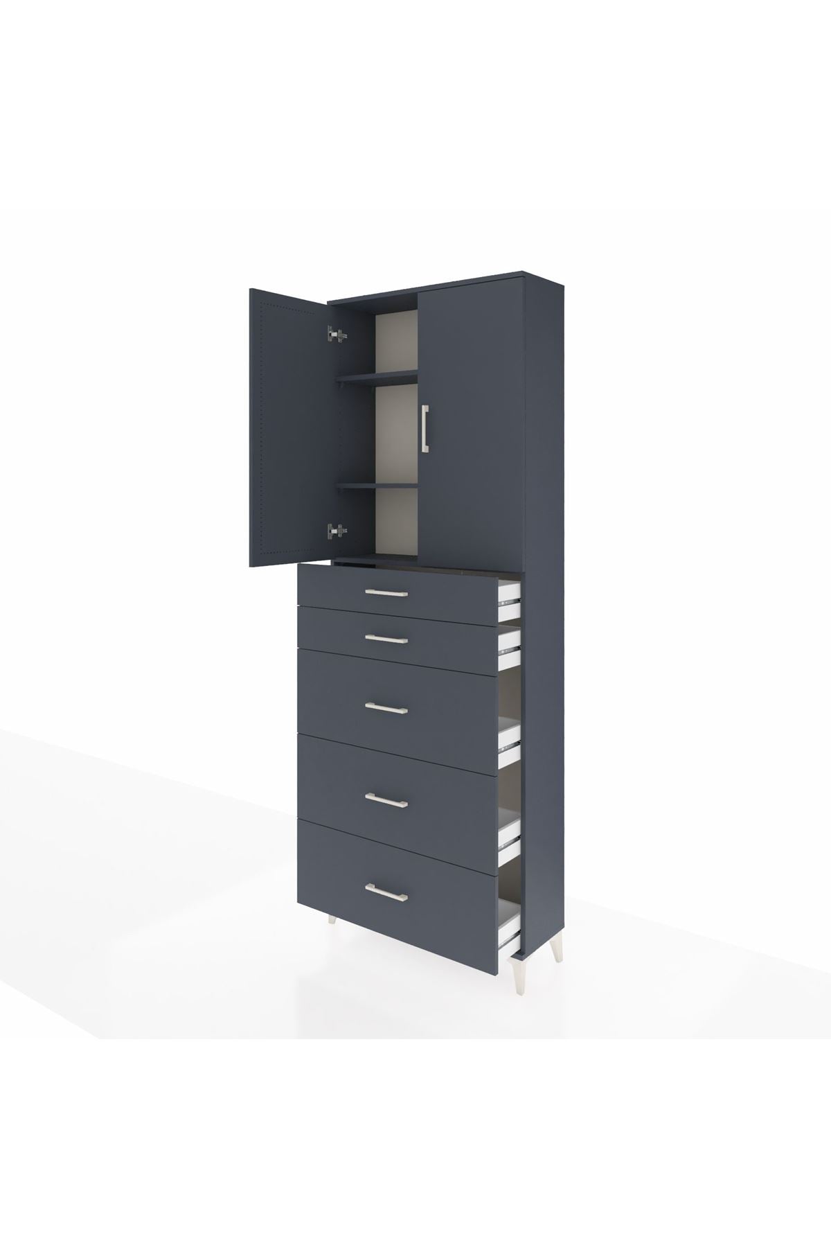 Arges Dolap 3 Raflı 5 Çekmeceli 2 Kapaklı 88x30x243 Antrasit-Antrasit