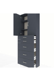 Arges Dolap 3 Raflı 5 Çekmeceli 2 Kapaklı 88x30x243 Antrasit-Antrasit