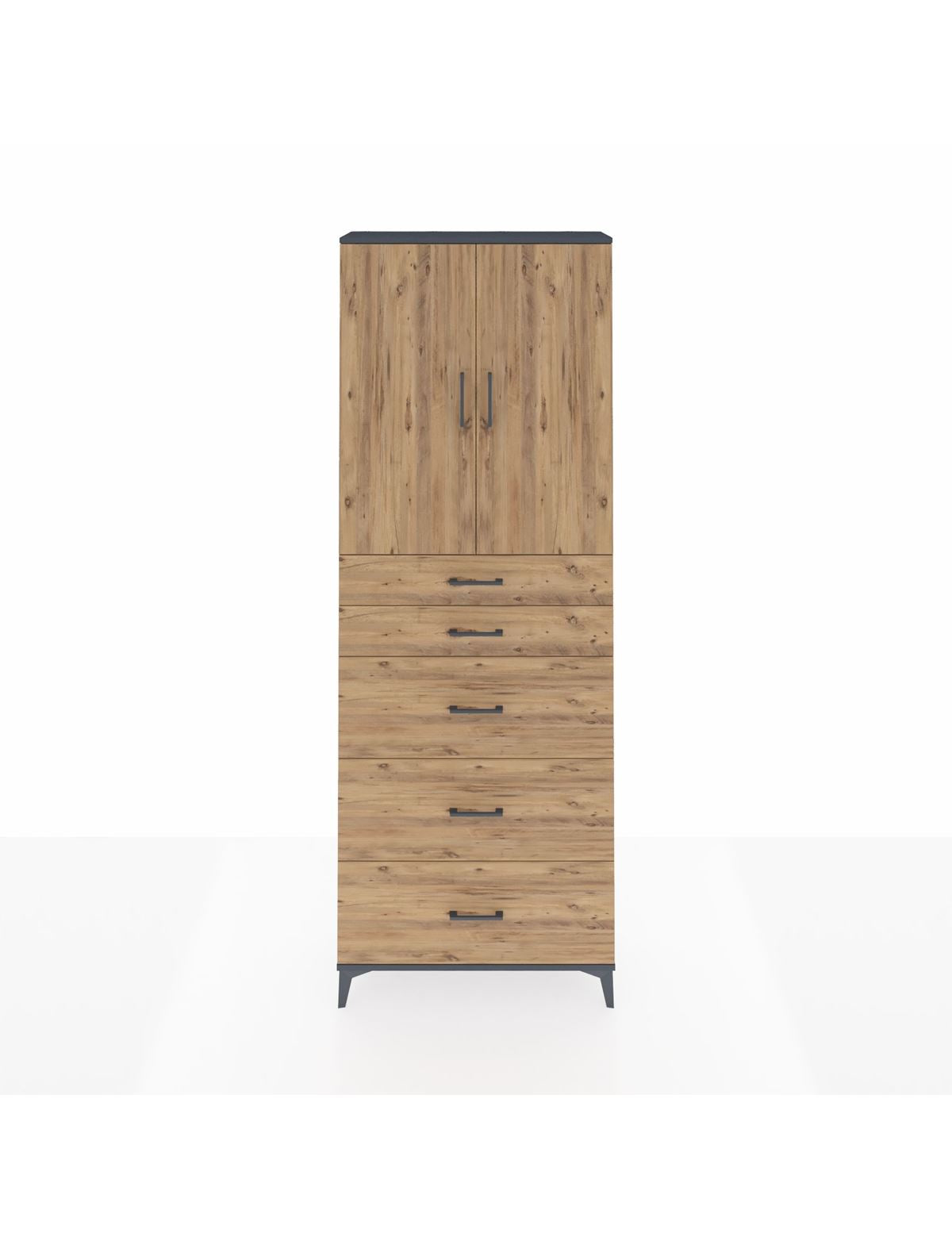 Arges Dolap 3 Raflı 5 Çekmeceli 2 Kapaklı 88x30x243 Antrasit-Çam