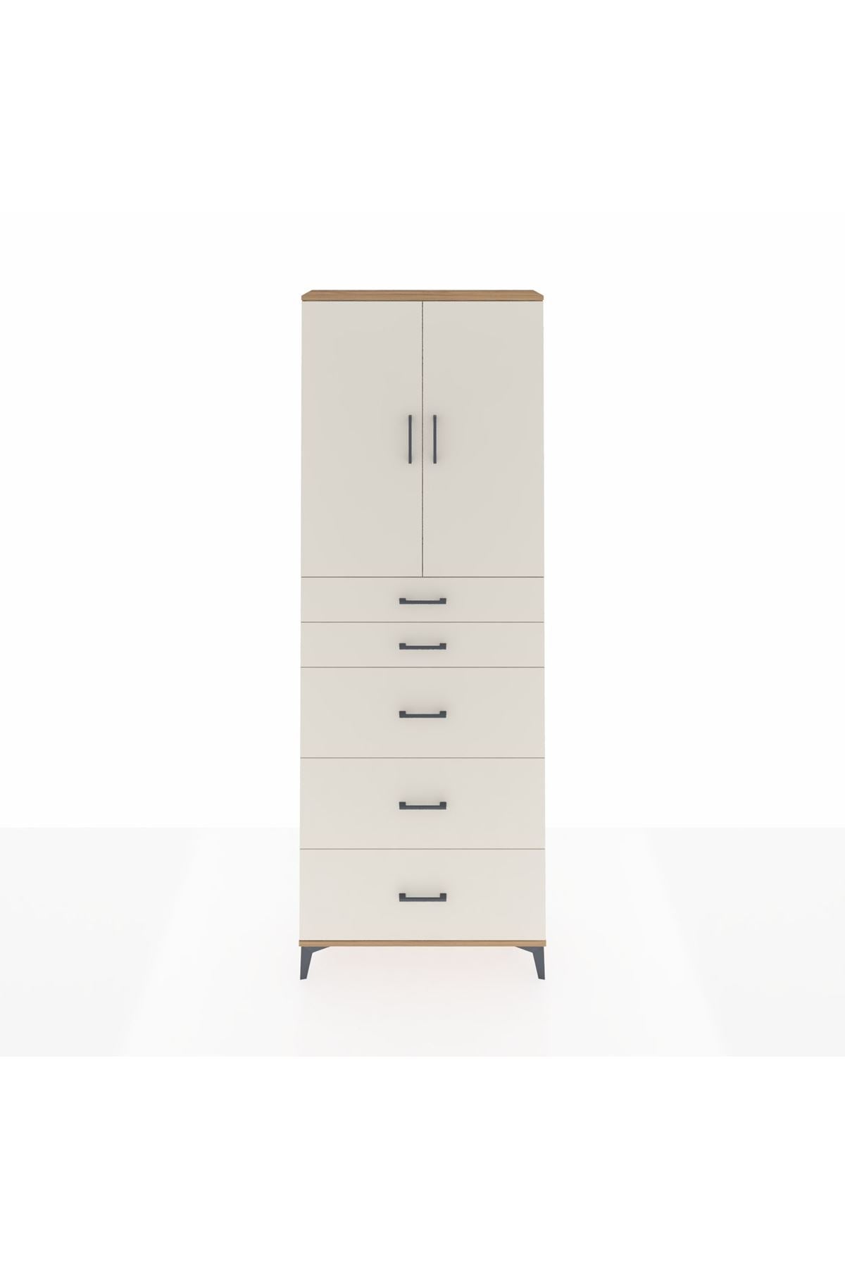 Arges Dolap 3 Raflı 5 Çekmeceli 2 Kapaklı 88x30x243 Çam-Aytaşı