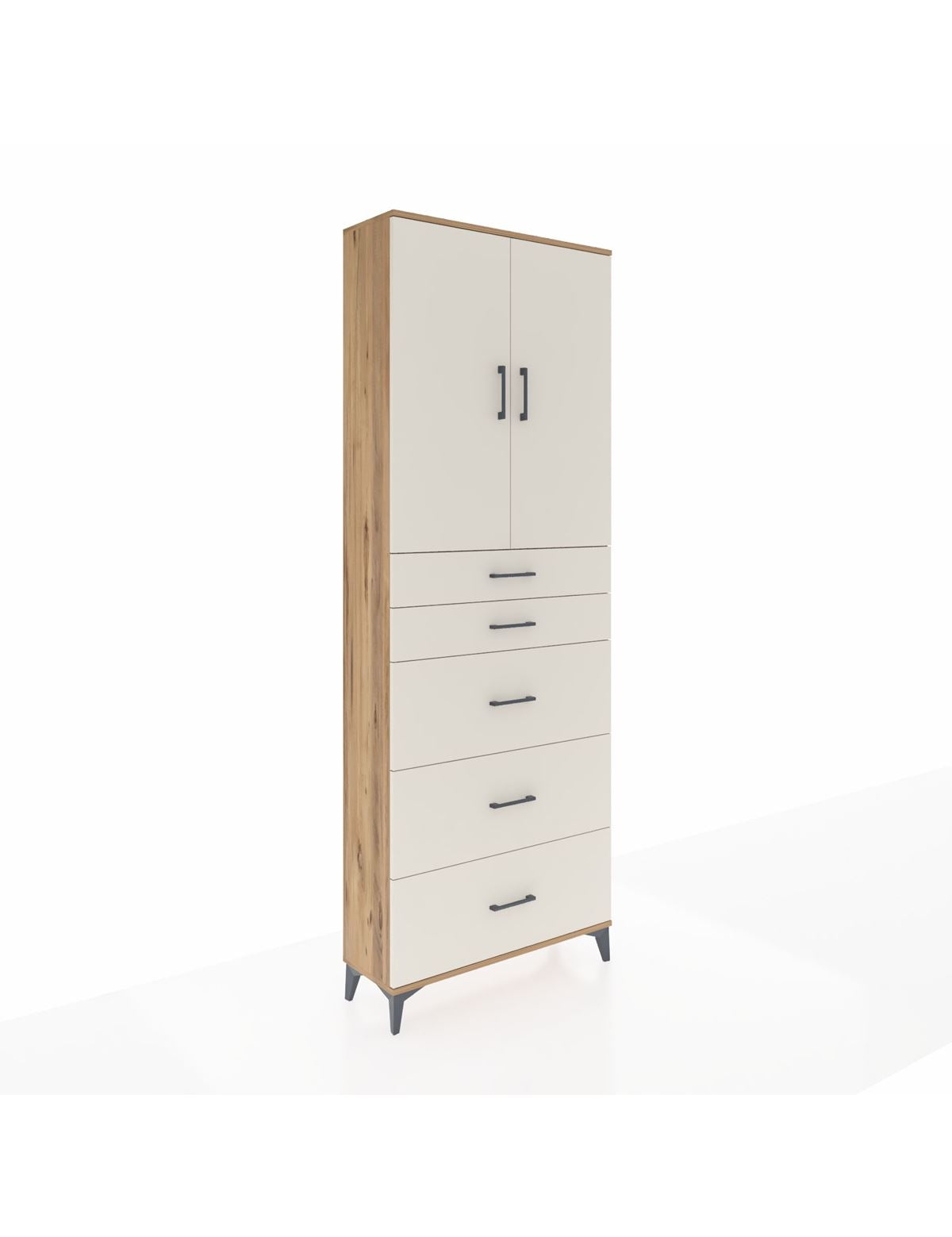 Arges Dolap 3 Raflı 5 Çekmeceli 2 Kapaklı 88x30x243 Çam-Aytaşı