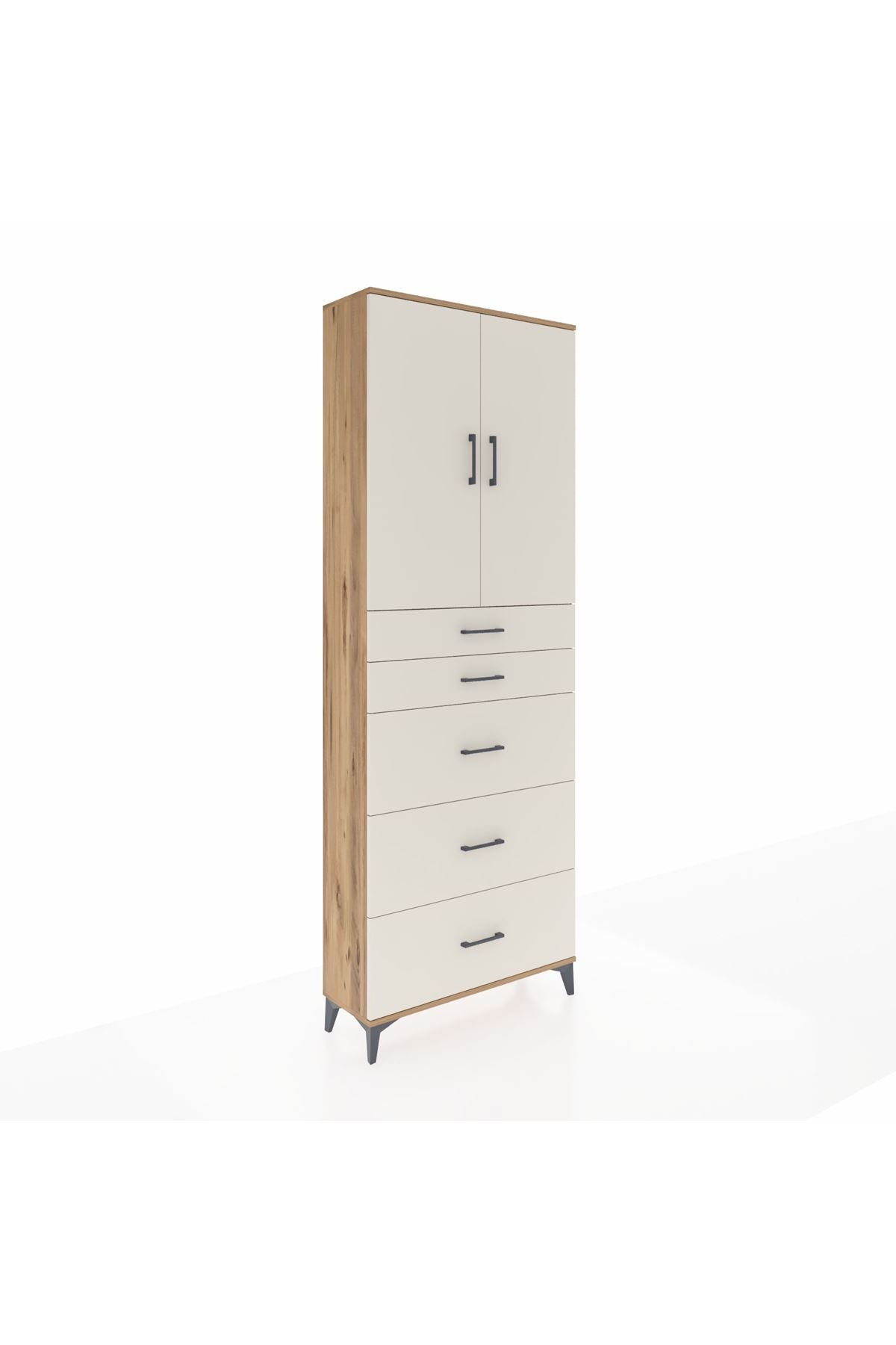 Arges Dolap 3 Raflı 5 Çekmeceli 2 Kapaklı 88x30x243 Çam-Aytaşı