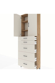 Arges Dolap 3 Raflı 5 Çekmeceli 2 Kapaklı 88x30x243 Çam-Aytaşı