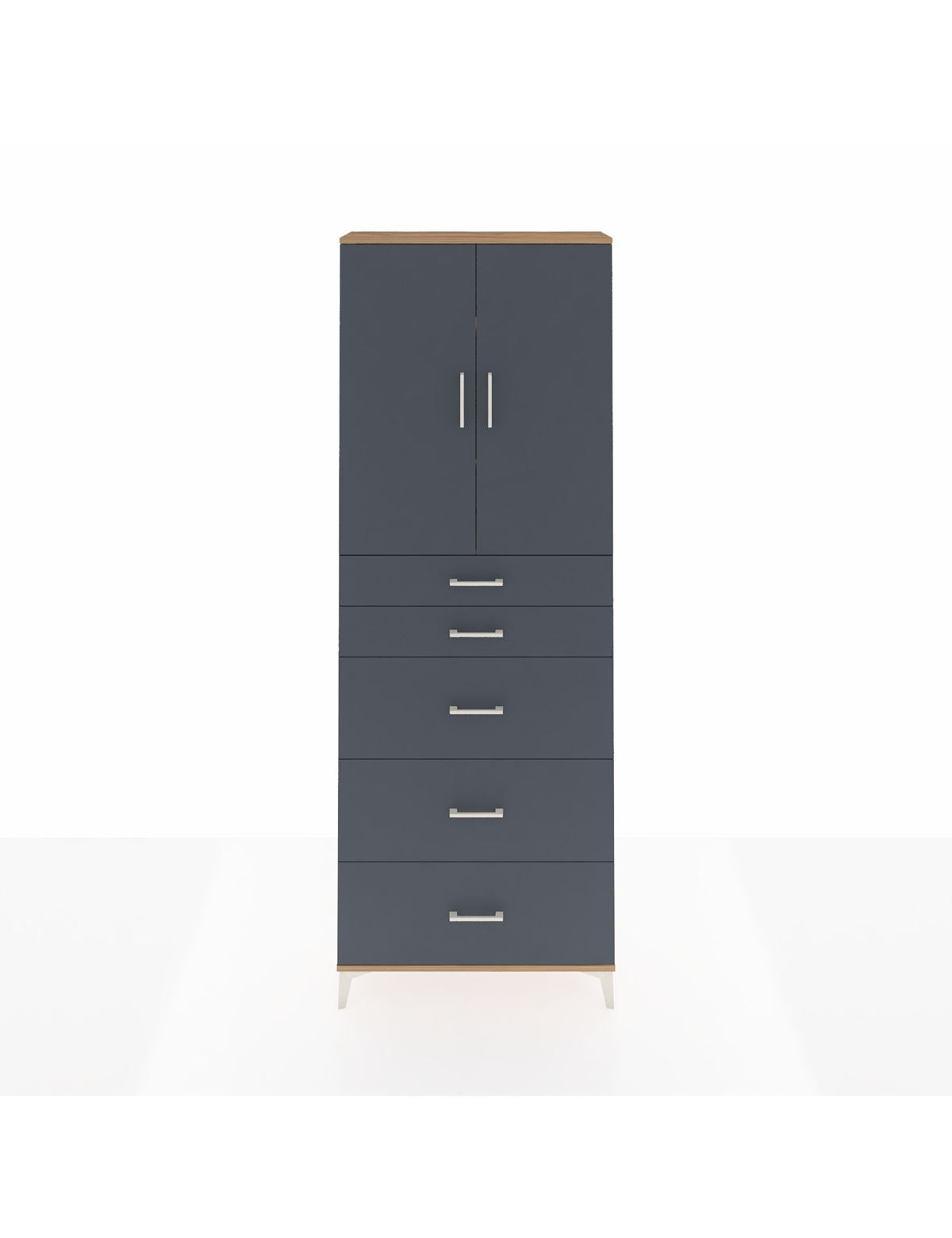 Arges Dolap 3 Raflı 5 Çekmeceli 2 Kapaklı 88x30x243 Çam-Antrasit