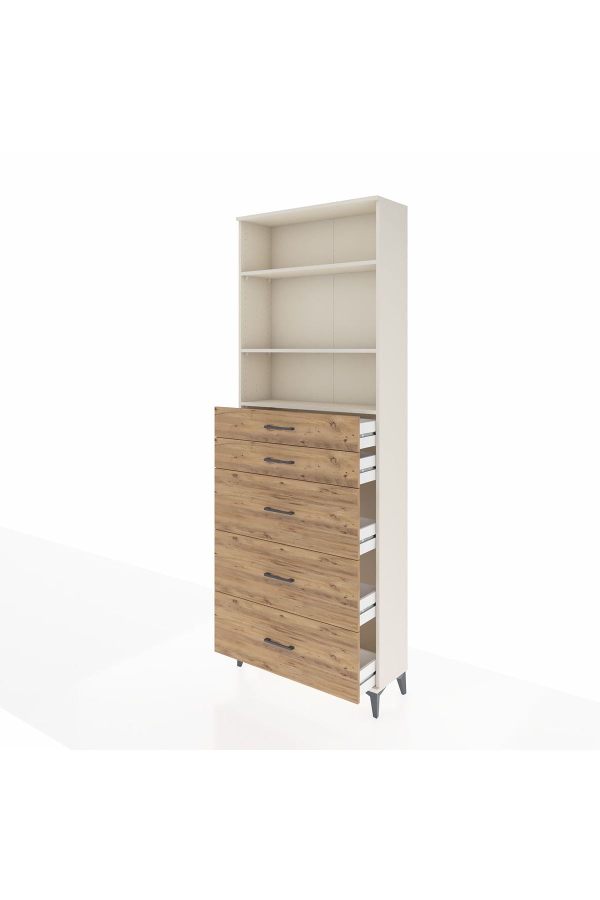 Arges Dolap 3 Raflı 5 Çekmeceli 88x30x243 Aytaşı-Çam